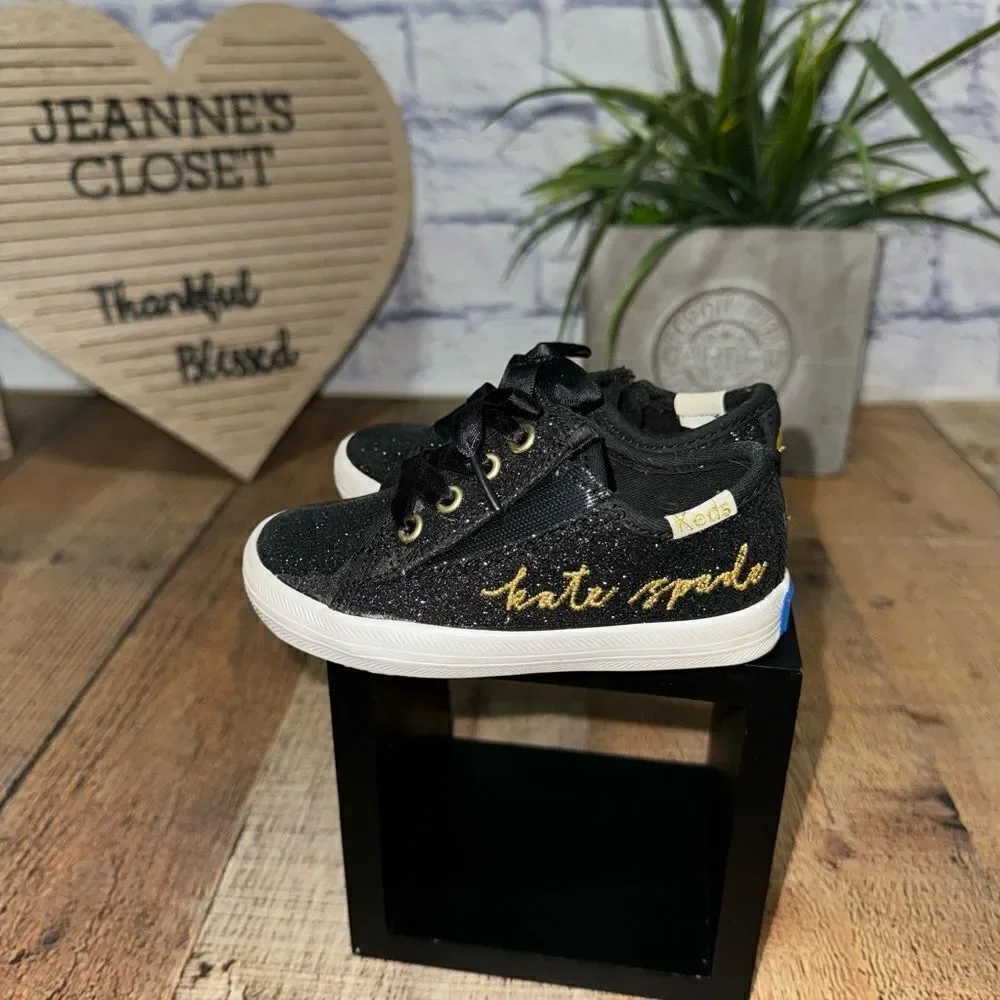 Keds X Kate Spade Kickstart Glitter Sneaker Black Gold size 5M